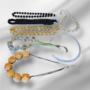 Set of 7 Vintage Elegant Gold, silver and Black Necklace Set